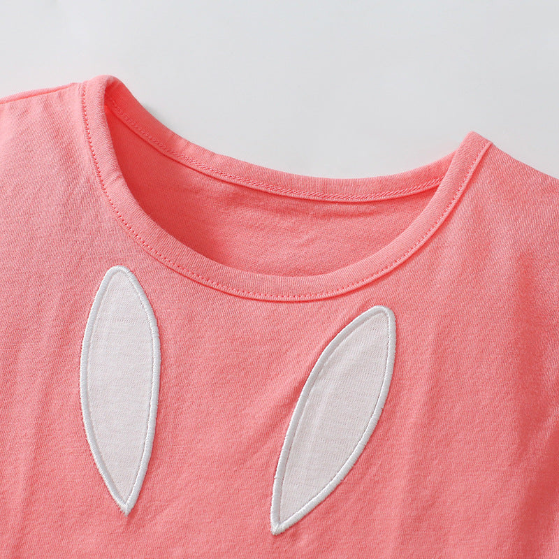 Summer Baby Kids Cartoon Rabbit Pattern T-shirt and Striped Pants Clothing Set for Girls-3