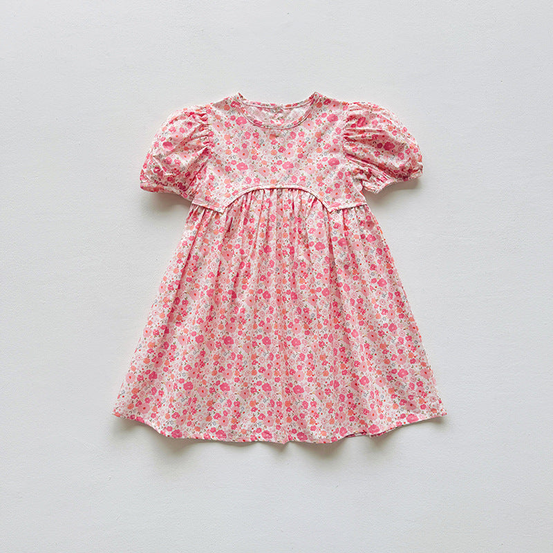 Summer Baby Kids Girls Short-Sleeved Floral Pattern Cute Dress-2