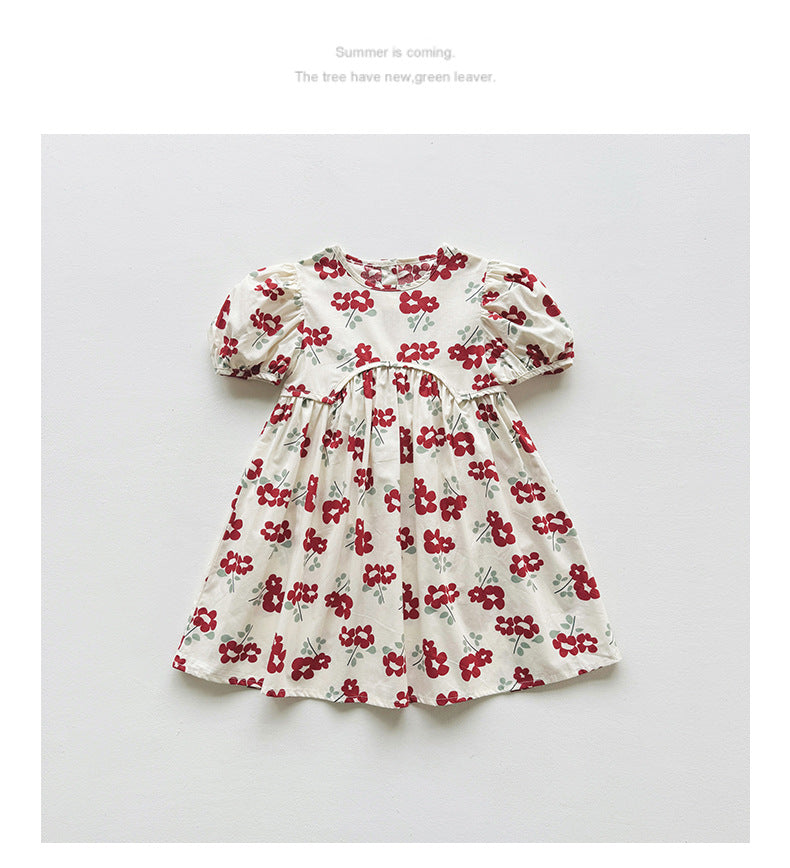 Summer Baby Kids Girls Short-Sleeved Floral Pattern Cute Dress-1