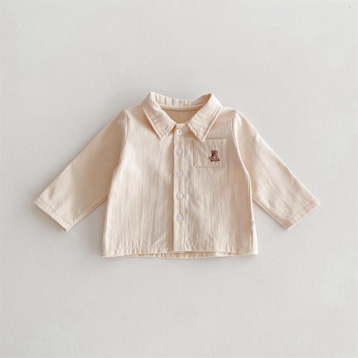 Spring Baby Kids Unisex Plain Long Sleeves Base Shirt And Overalls Clothing Set-6